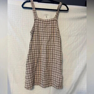 Womens AE American Eagle Brown Cream  Plaid Sleeveless Tank Dress Size Med